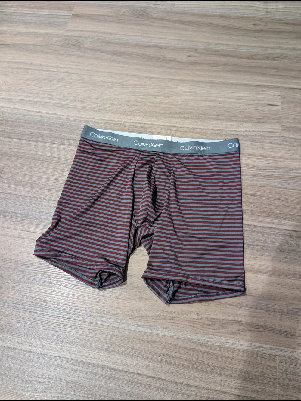 Calvin Klein Underwear Striped Maroon & Gray Boxer Briefs